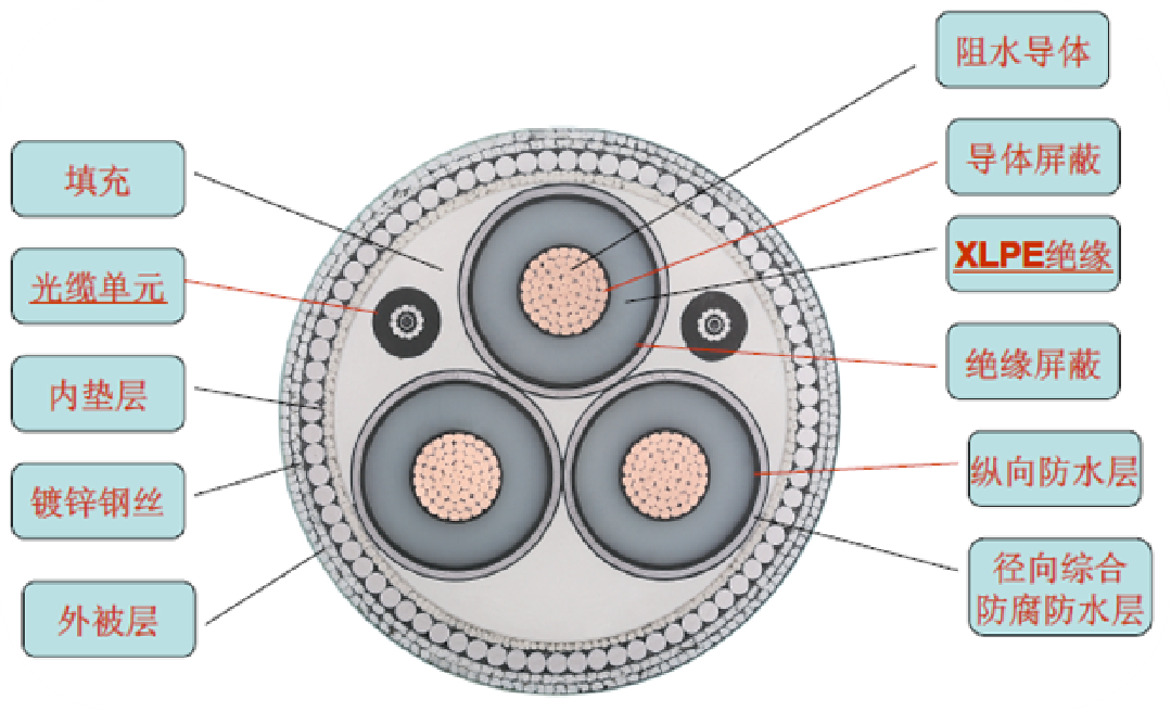 三芯光纖復合海纜典型結構 三芯光纖復合海纜典型結構